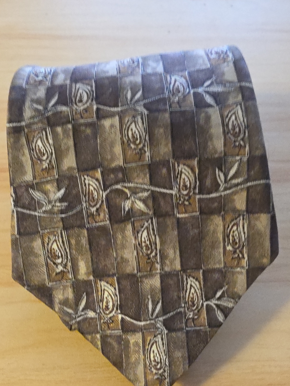 Stafford Brown and Cream Checkerboard Floral Tie